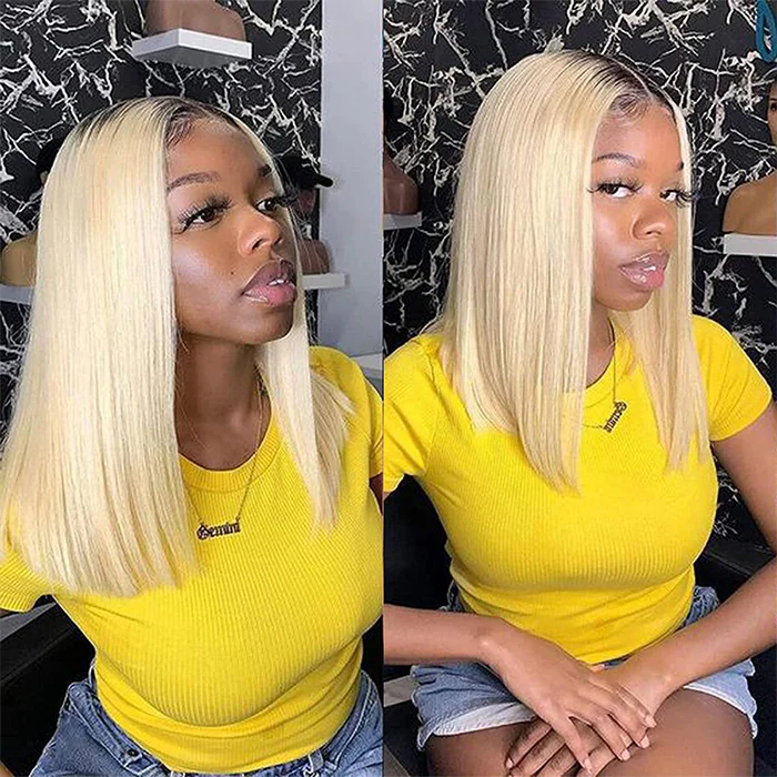 Firieya Ombre Blonde 13x4 Transparent HD Lace Frontal Straight Bob Wigs Brazilian Virgin Human Hair Wig