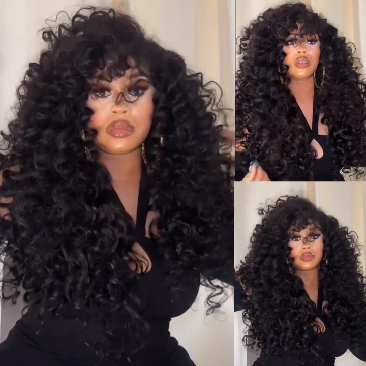 Firieya Loose Deep Wave 13x6 Full Lace Frontal with Natural Hairline & Side Part Clear Transparent Lace Natural Black Human Hair Wig