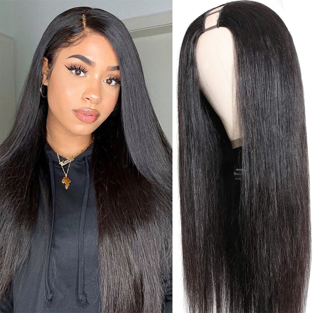 Firieya U Part Human Hair Wigs for Black Women Straight Beginner Friendly Unprocessed Virgin Human Hair Wig Glueless Hair Natural Color