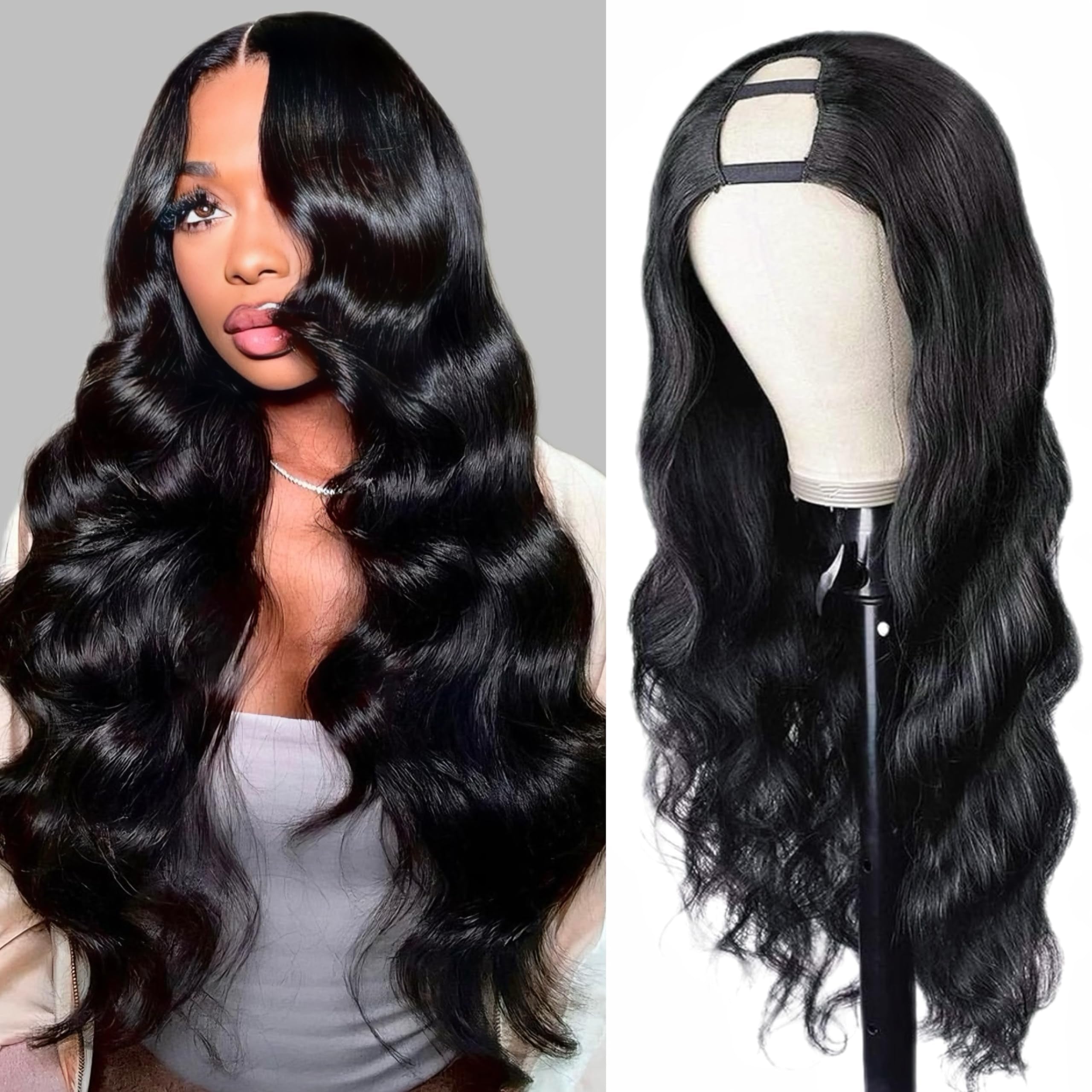 Firieya U Part Human Hair Wig Body Wave Glueless Half Wigs Human Hair for Black Women No Sew In No Leave Out