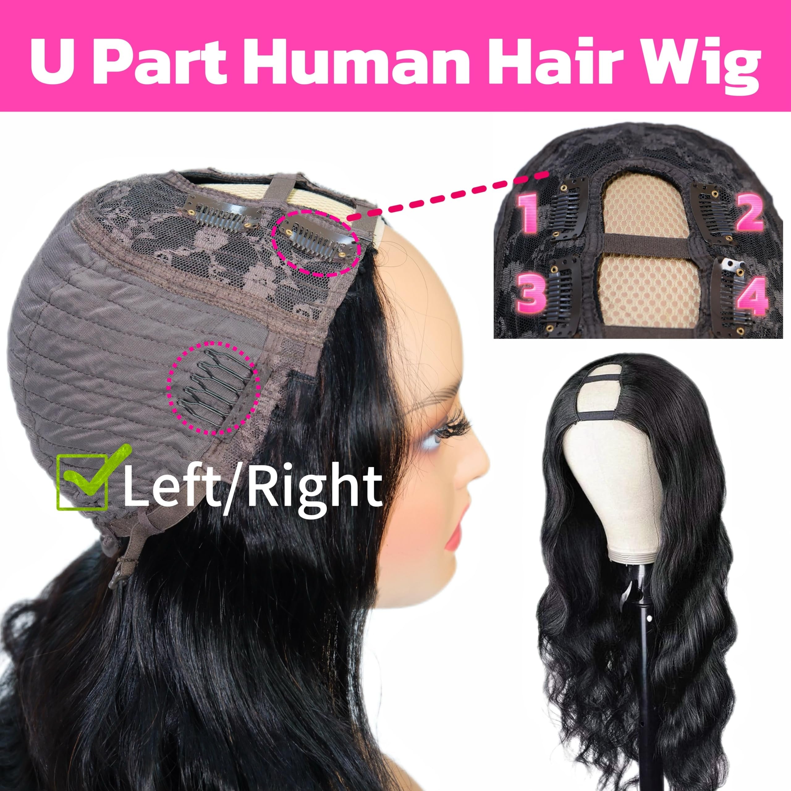 Firieya U Part Human Hair Wig Body Wave Glueless Half Wigs Human Hair for Black Women No Sew In No Leave Out