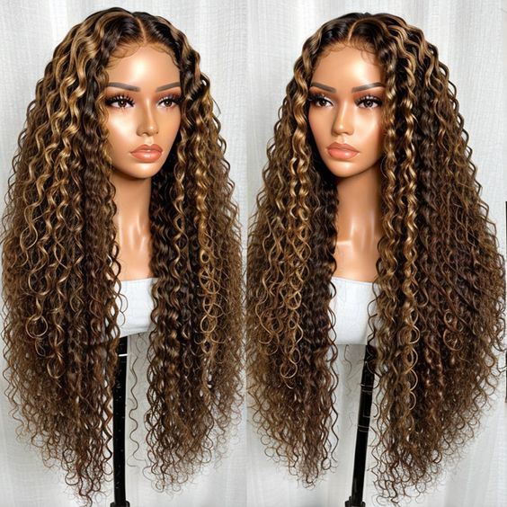 Firieya 7x5 Pre-cut Glueless lace Wig Highlight Color P4/27 Water Wave Wig For Black Women
