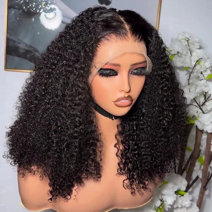 Firieya 13x4 Transparent Lace Kinky Curly Wig Pre Front Wig Pre Plucked Real HD Lace Human Hair Wigs