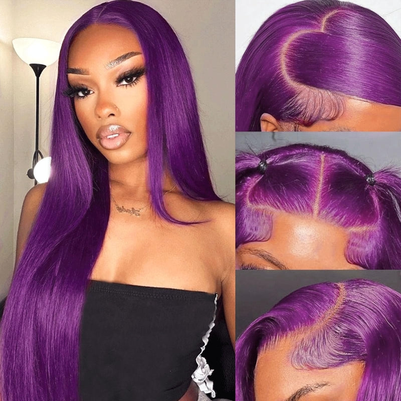 Firieya Deep Purple Lace Frontal Wig Human Hair 13x4 Dark Burgundy Straight Lace Front Glueless Wigs