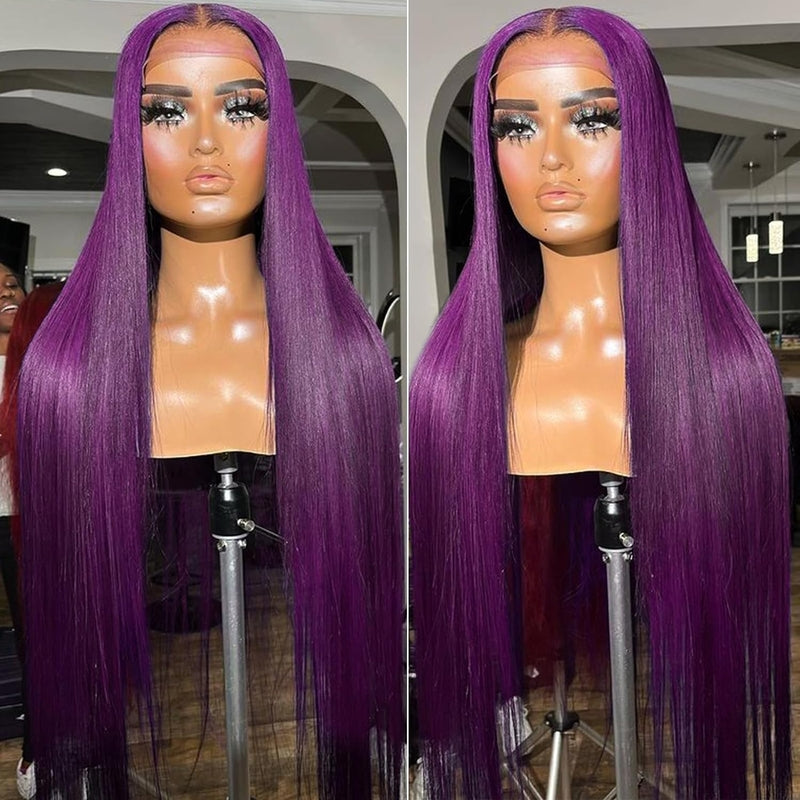 Firieya Deep Purple Lace Frontal Wig Human Hair 13x4 Dark Burgundy Straight Lace Front Glueless Wigs