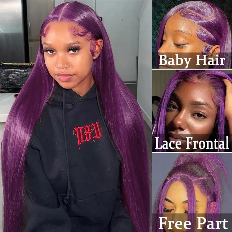 Firieya Deep Purple Lace Frontal Wig Human Hair 13x4 Dark Burgundy Straight Lace Front Glueless Wigs