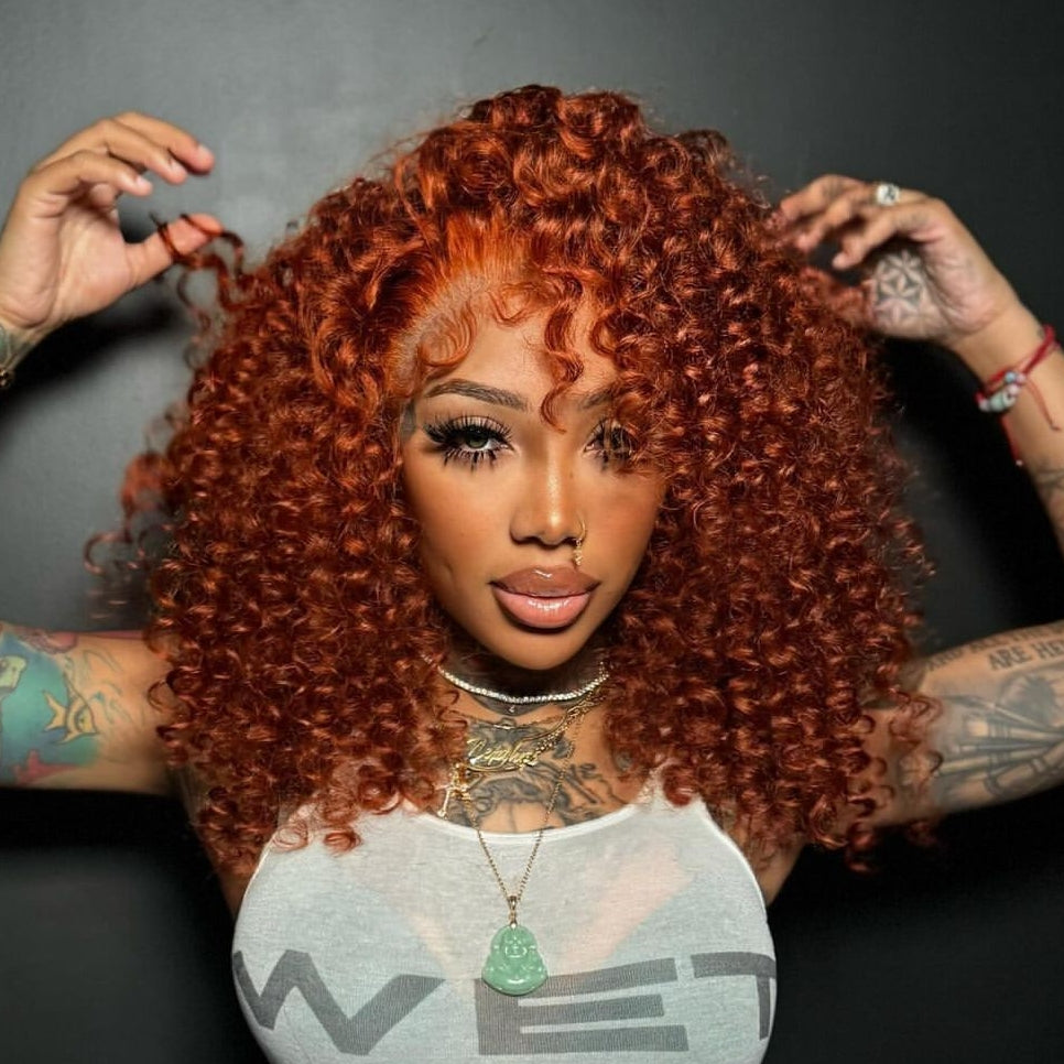 Firieya Pre plucked Orange Colored Jerry Curly Bob Wigs Human Hair 200% Density