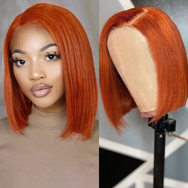 Firieya #350 Ginger Orange Bob Wig 13x4 Lace Frontal Straight Human Hair Wigs