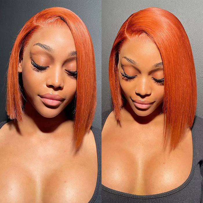 Firieya #350 Ginger Orange Bob Wig 13x4 Lace Frontal Straight Human Hair Wigs