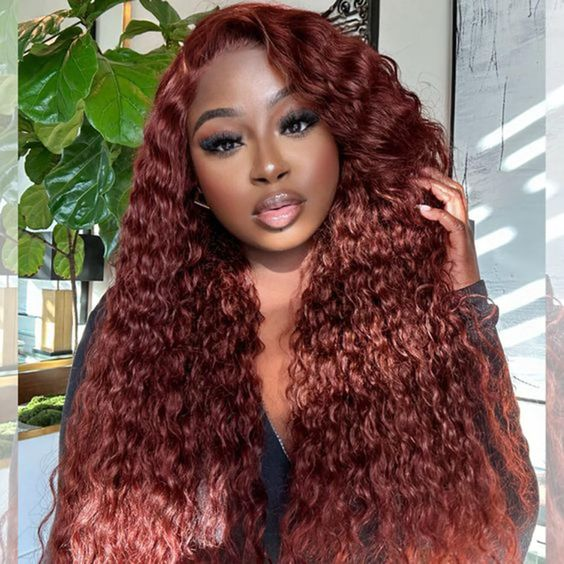 Firieya 9x6 Water Wave Reddish Brown Color Wear Go Glueless Wig Pre-cut Lace Wig Preplucked HD Lace Wig