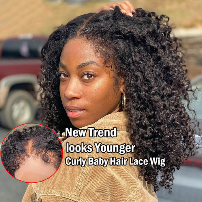 Type 4C Kinky Edges Human Hair Wigs Kinky Curly 13x4 Lace Frontal Wig With Realistic Hairline
