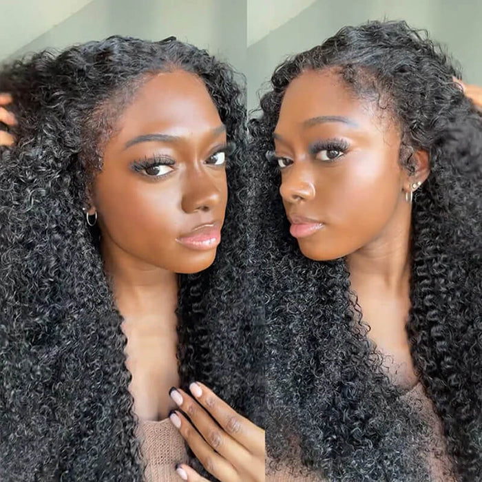 Type 4C Kinky Edges Human Hair Wigs Kinky Curly 13x4 Lace Frontal Wig With Realistic Hairline