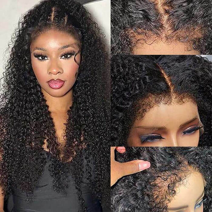Type 4C Kinky Edges Human Hair Wigs Kinky Curly 13x4 Lace Frontal Wig With Realistic Hairline