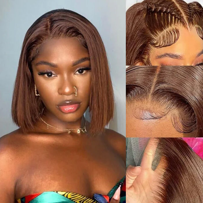 Firieya Chocolate Brown Colored Glueless Bob Wig 13x4 Lace Frontal Straight Human Hair Wig