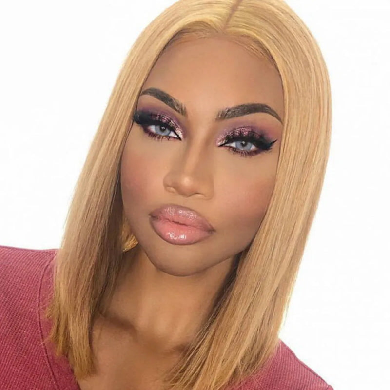Firieya Glueless #27 Honey Blonde Short Straight Bob 13×4 Transparent Lace Wig