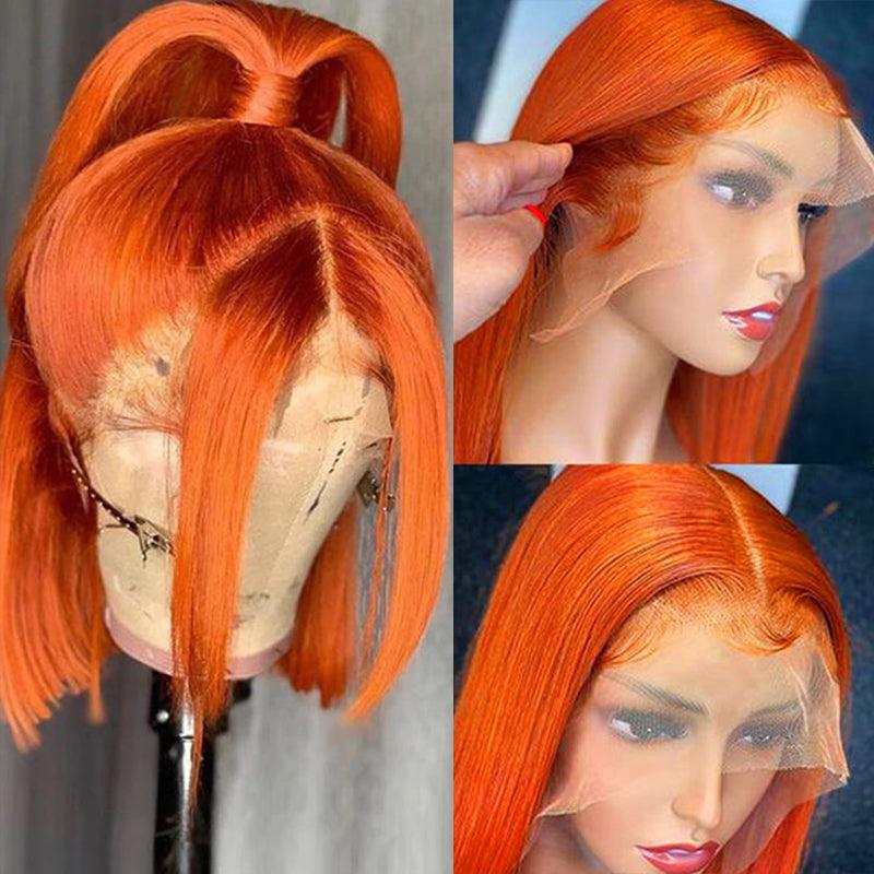 Firieya #350 Ginger Orange Bob Wig 13x4 Lace Frontal Straight Human Hair Wigs