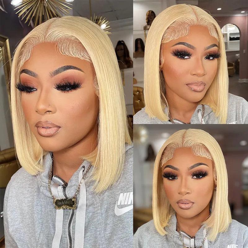 Firieya 4x4/13x4 Lace Wig #613 Blonde Bob Wig Brazilian Straight Human Hair Wigs