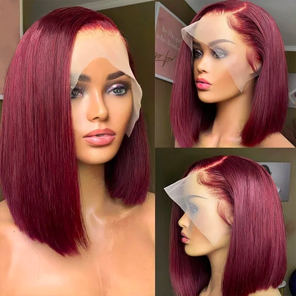 Firieya Burgundy Red 99J Color Bob Wig Straight Human Hair Wigs for Black Women 200% Density