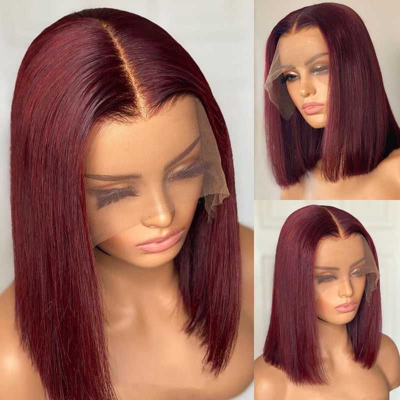 Firieya Burgundy Red 99J Color Bob Wig Straight Human Hair Wigs for Black Women 200% Density
