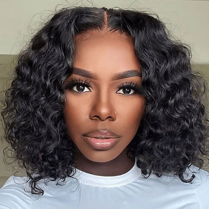 Firieya Glueless Deep Wave Short Bob Wig 13x4 HD Lace Frontal Wig Pre-plucked Hairline
