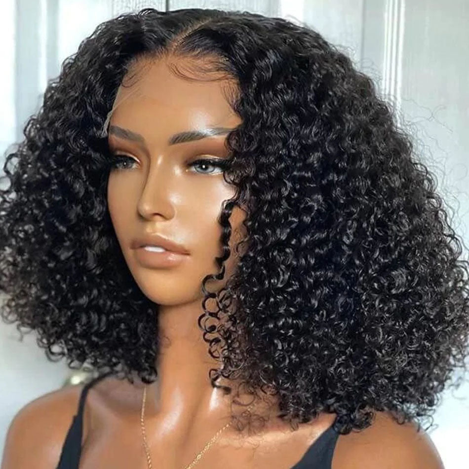 Firieya Kinky Curly Short Bob Wigs 13x4 Transparent Lace Front Human Hair Wigs