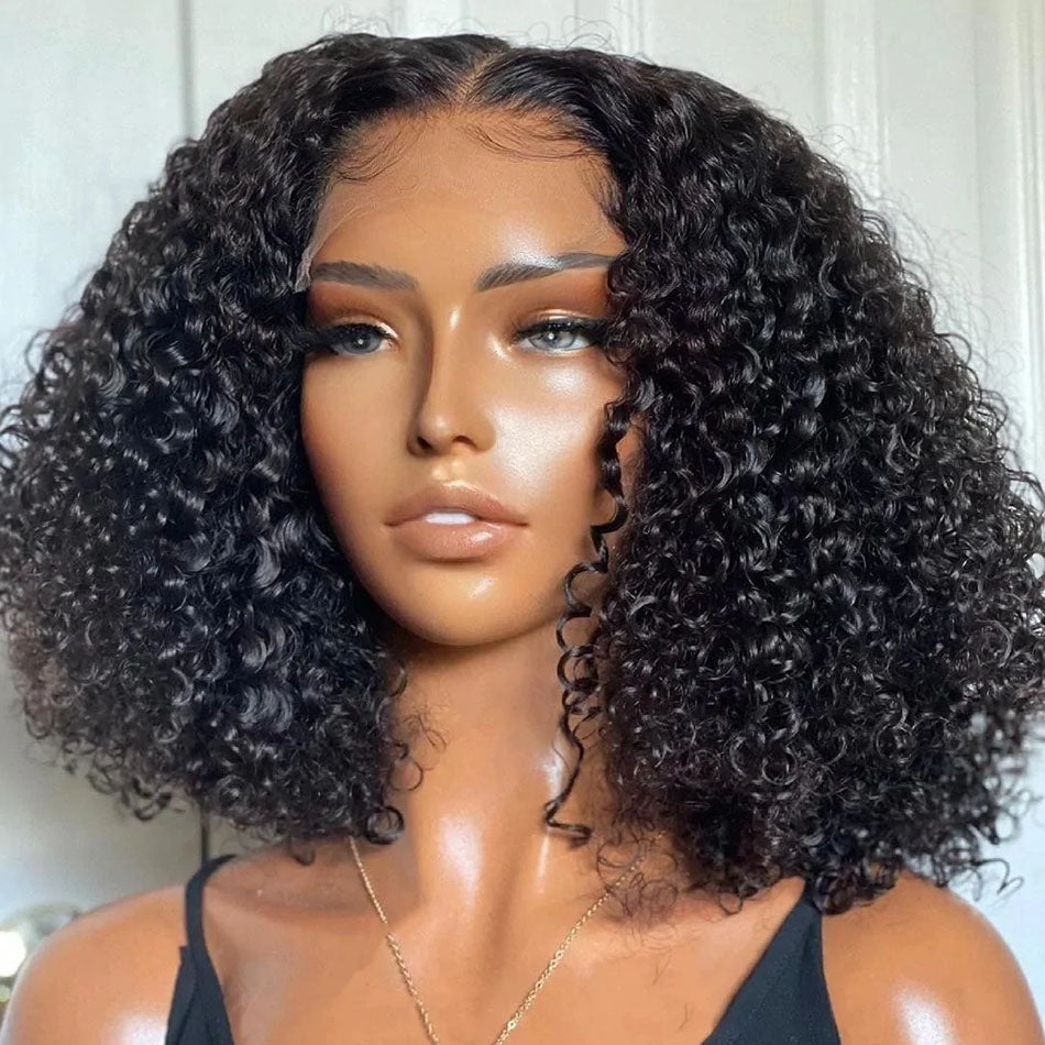 Firieya Kinky Curly Short Bob Wigs 13x4 Transparent Lace Front Human Hair Wigs
