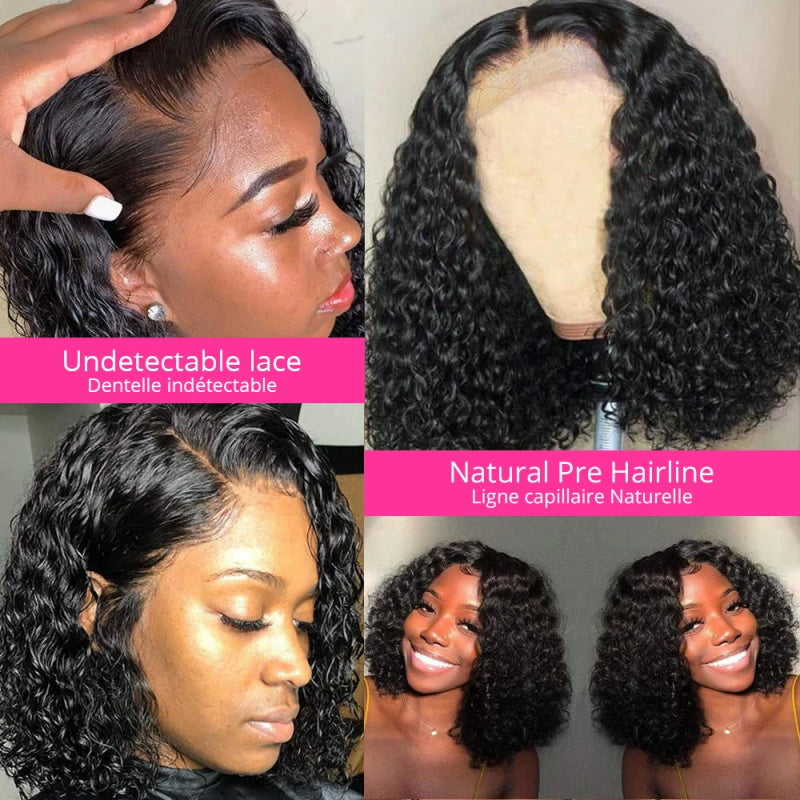 Firieya Kinky Curly Short Bob Wigs 13x4 Transparent Lace Front Human Hair Wigs