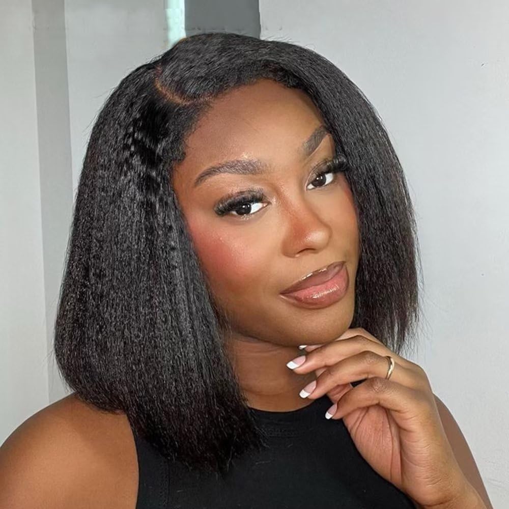 Firieya Kinky Straight Bob Wig 13x4 Lace Front Human Hair Bob Wigs For Women