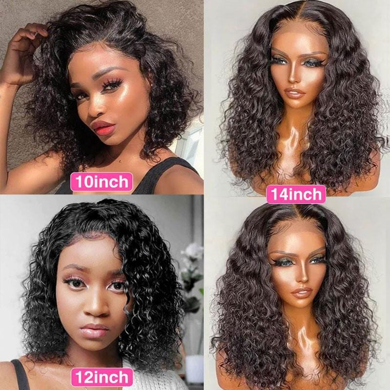 Firieya Water Wave Short Bob Wigs 13x4 Lace Glueless Wigs Pre Plucked Hairline Human Hair Wig