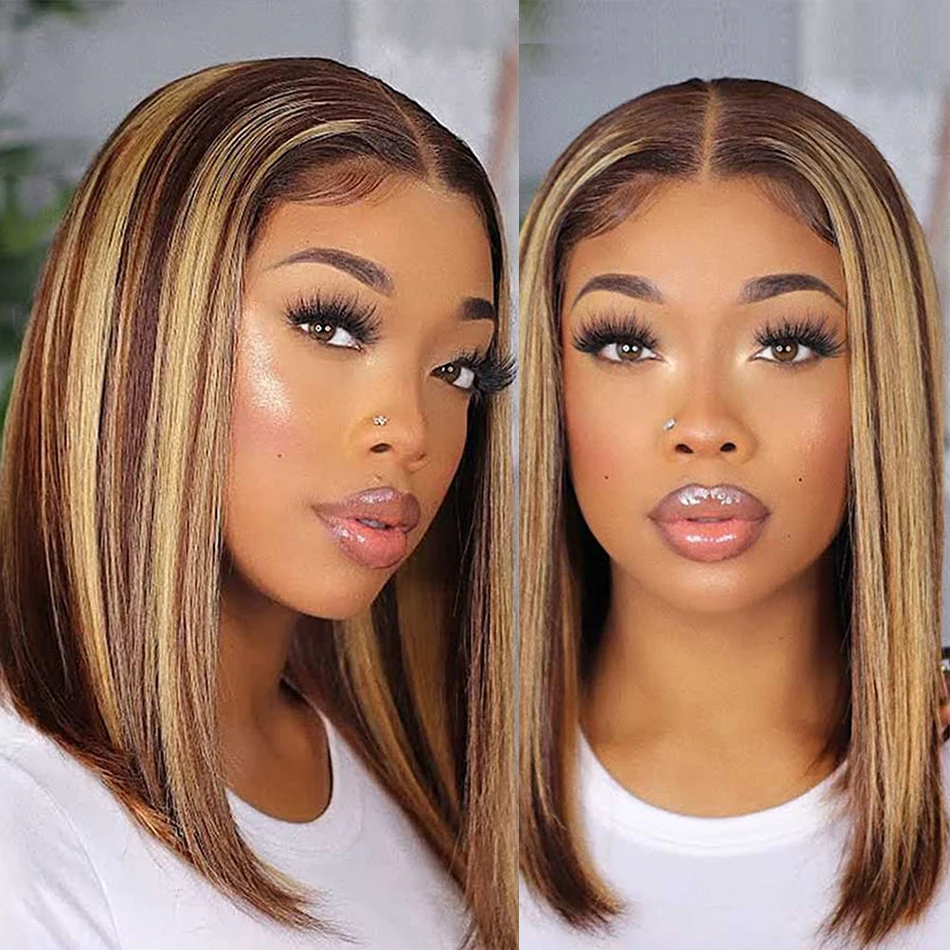Firieya Highlight P4/27 Straight 4x4/13x4 Lace Wig Short Bob Wigs Hair For Black Women