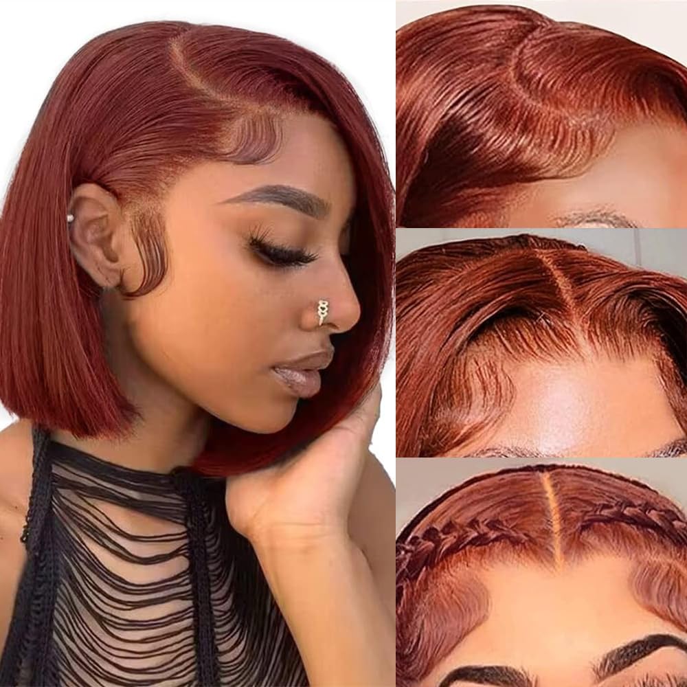 Firieya Reddish Brown Short Bob Wig Human Hair 13x4 Lace Front Wigs Human Hair Pre Plucked with Baby Hair