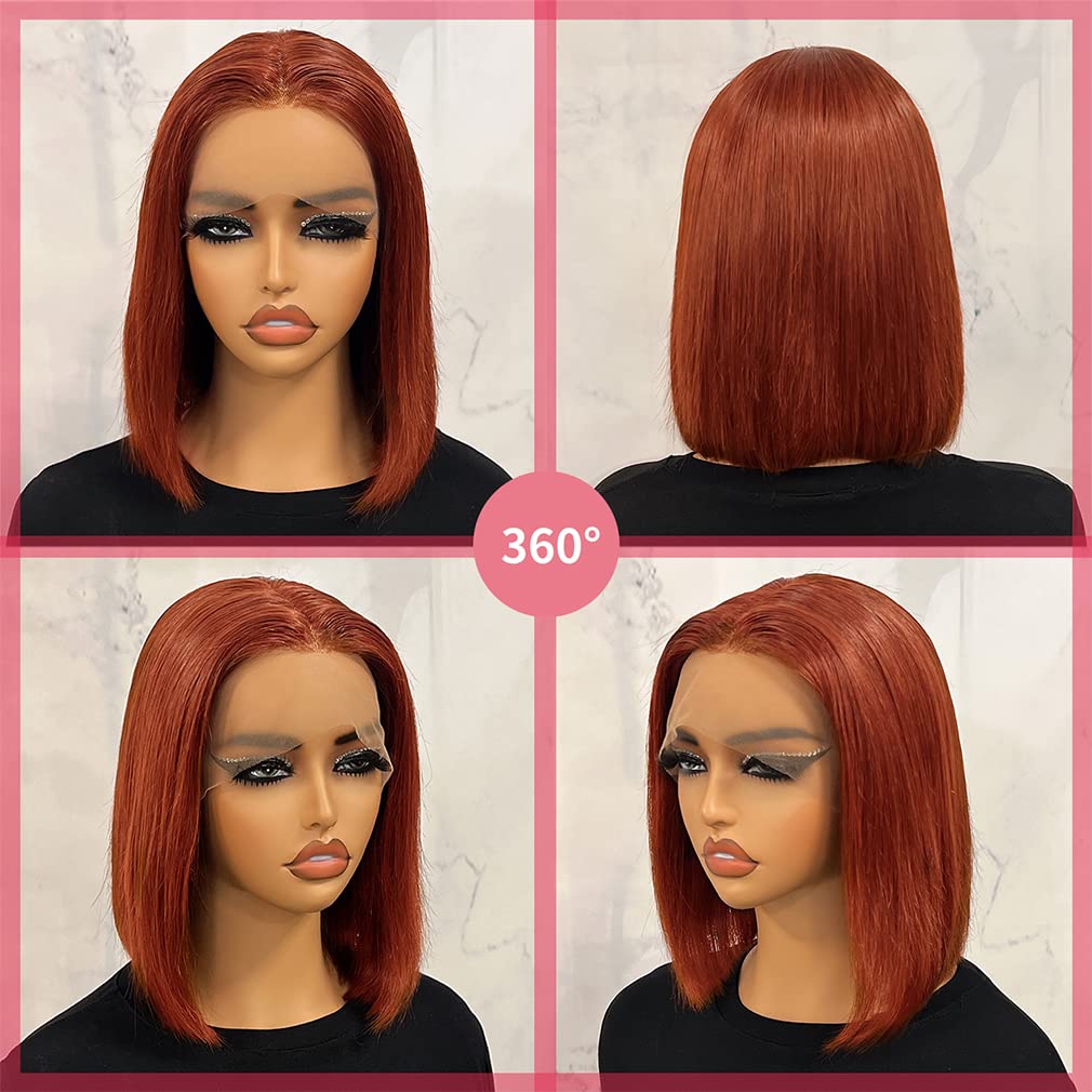 Firieya Reddish Brown Short Bob Wig Human Hair 13x4 Lace Front Wigs Human Hair Pre Plucked with Baby Hair