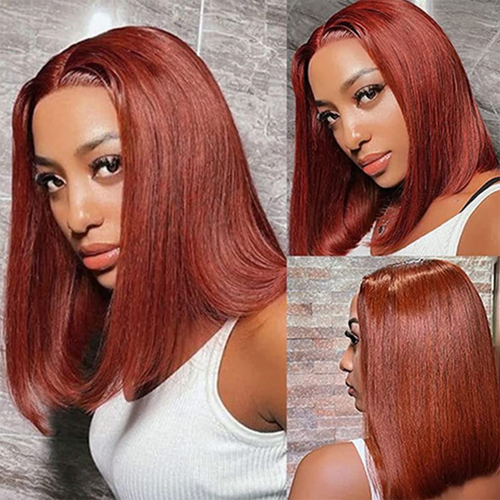 Firieya Reddish Brown Short Bob Wig Human Hair 13x4 Lace Front Wigs Human Hair Pre Plucked with Baby Hair
