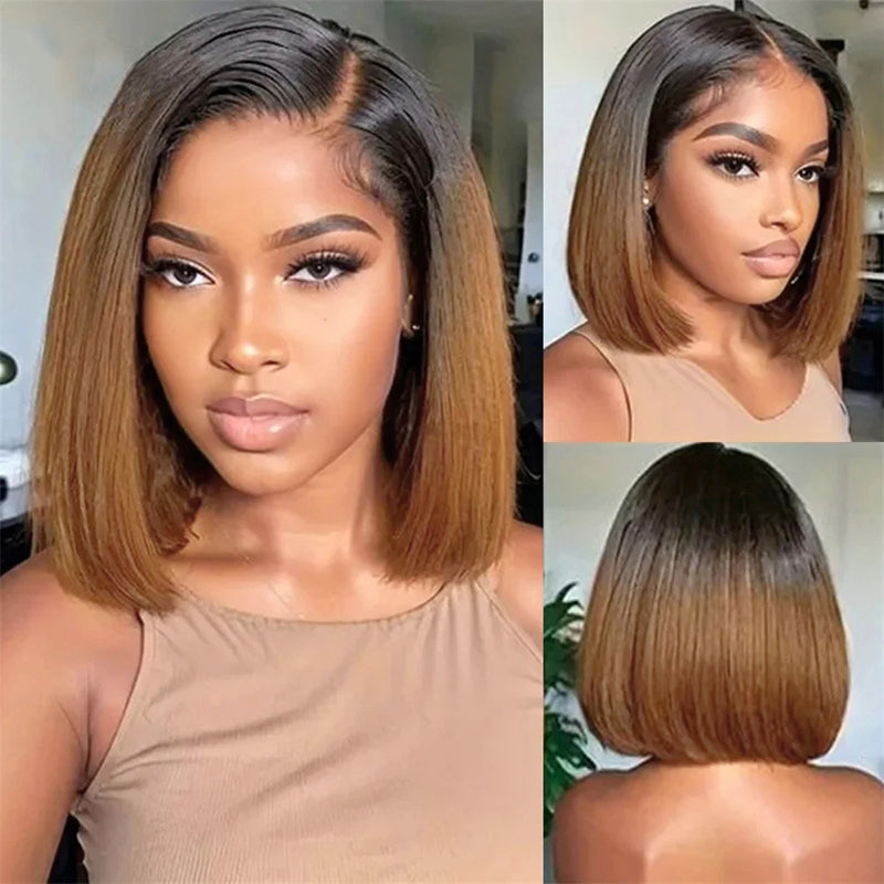 Firieya T1B/30 Human Hair Bob Wig Ombre Straight Short Bob Wigs 13x4 Lace Frontal Wig Pre-Plucked