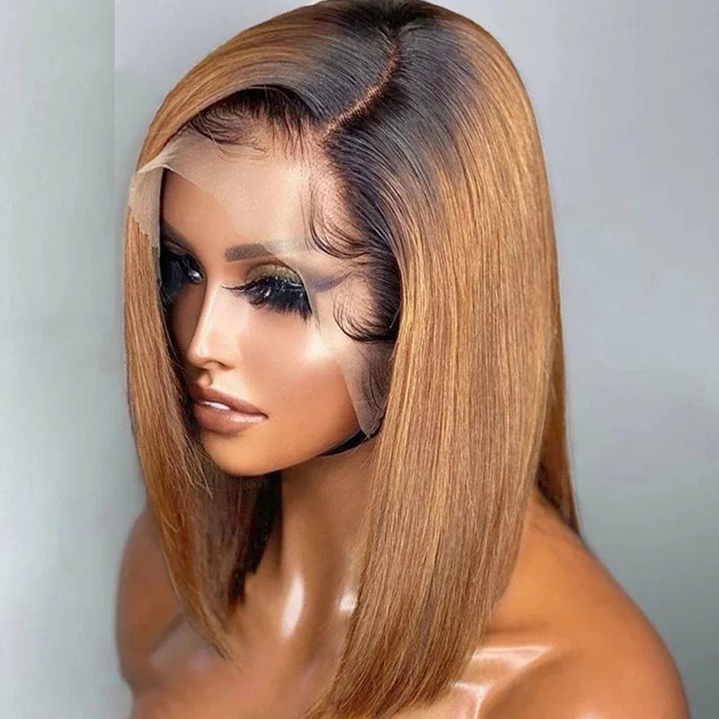 Firieya T1B/30 Human Hair Bob Wig Ombre Straight Short Bob Wigs 13x4 Lace Frontal Wig Pre-Plucked