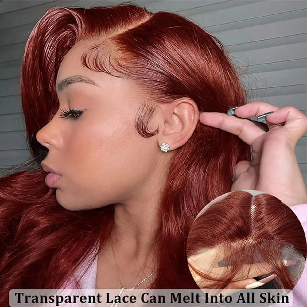 Firieya Reddish Brown Body Wave 4x4 Lace Closure Wig Human Hair Natural Density Auburn Copper Color