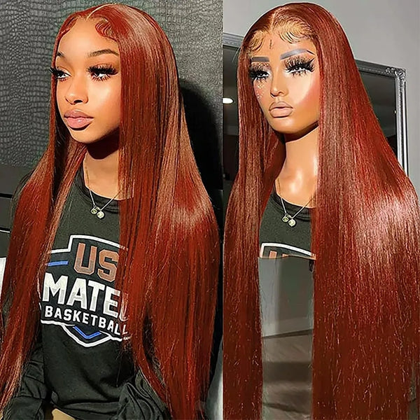 Firieya 4x4 Lace #33 Red Reddish Brown Auburn Straight Human Hair Wig