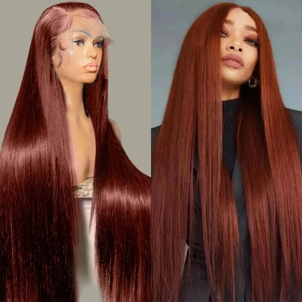Firieya 4x4 Lace #33 Red Reddish Brown Auburn Straight Human Hair Wig