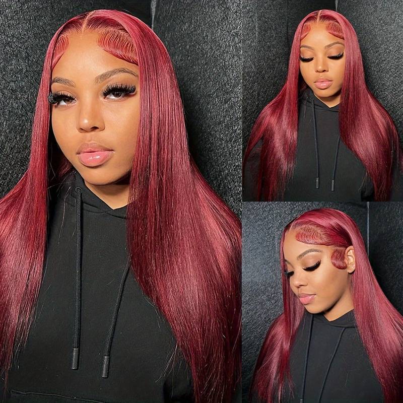 Firieya Straight Burgundy Hair Transparent 4x4 Lace Closure Wig Pre Plucked Human Hair Wigs