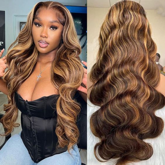 Firieya 4x4 Lace Honey Blonde HD Lace Closure Body Wave Wig Piano Highlights Human Hair Wigs