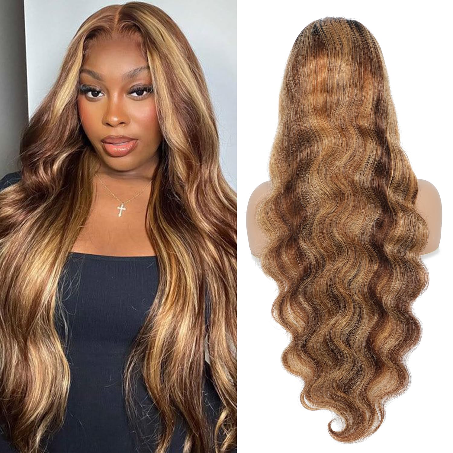 Firieya 4x4 Lace Honey Blonde HD Lace Closure Body Wave Wig Piano Highlights Human Hair Wigs