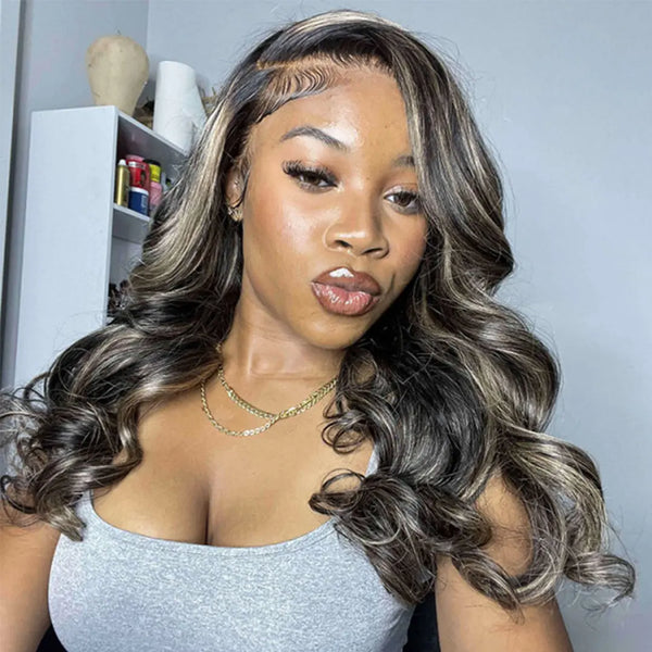 Firieya Balayage Honey Blonde Highlight Body Wave 5x5 Glueless HD Lace Closure Wigs 1B/27 Colored Human Hair Wigs