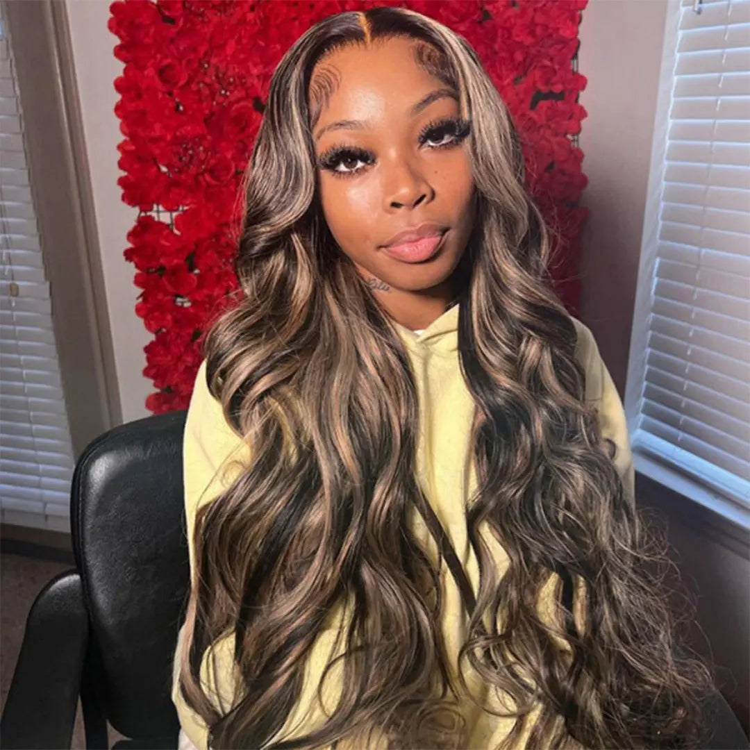 Firieya Balayage Honey Blonde Highlight Body Wave 5x5 Glueless HD Lace Closure Wigs 1B/27 Colored Human Hair Wigs