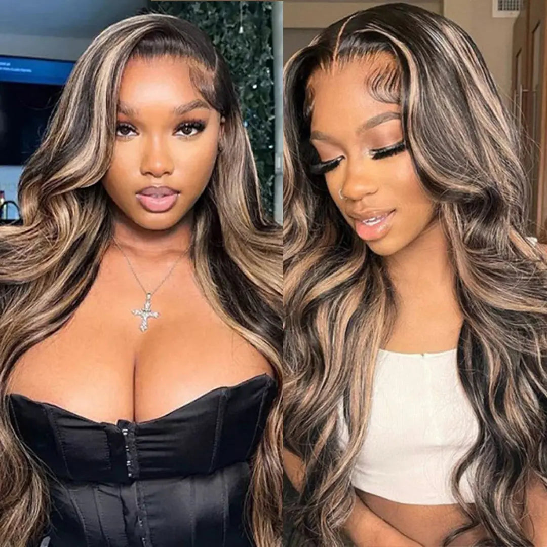 Firieya Balayage Honey Blonde Highlight Body Wave 5x5 Glueless HD Lace Closure Wigs 1B/27 Colored Human Hair Wigs
