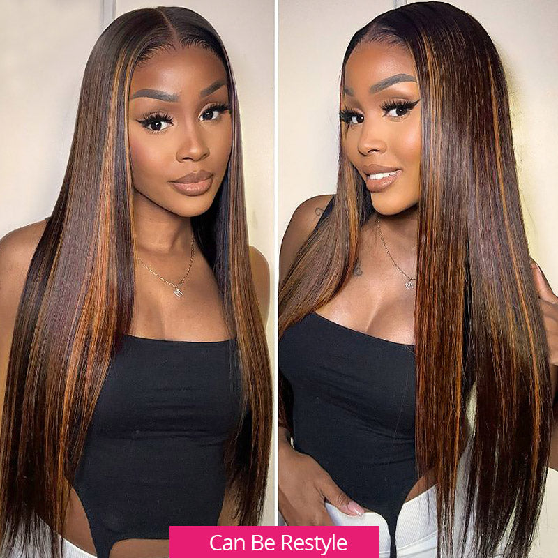 Firieya Honey Blonde Wigs Highlight Ombre 1B/30 5x5 Body Wave Lace Closure Wigs Pre Plucked Human Hair Wig