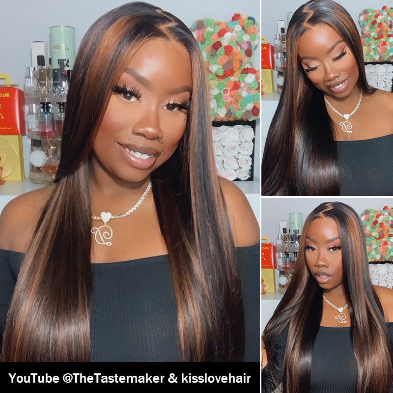 Firieya #1B/30 Ombre Highlight Wig 5x5 Lace Closure Straight Wig for Women Pre Plucked with Baby Hair Human Hair Wig