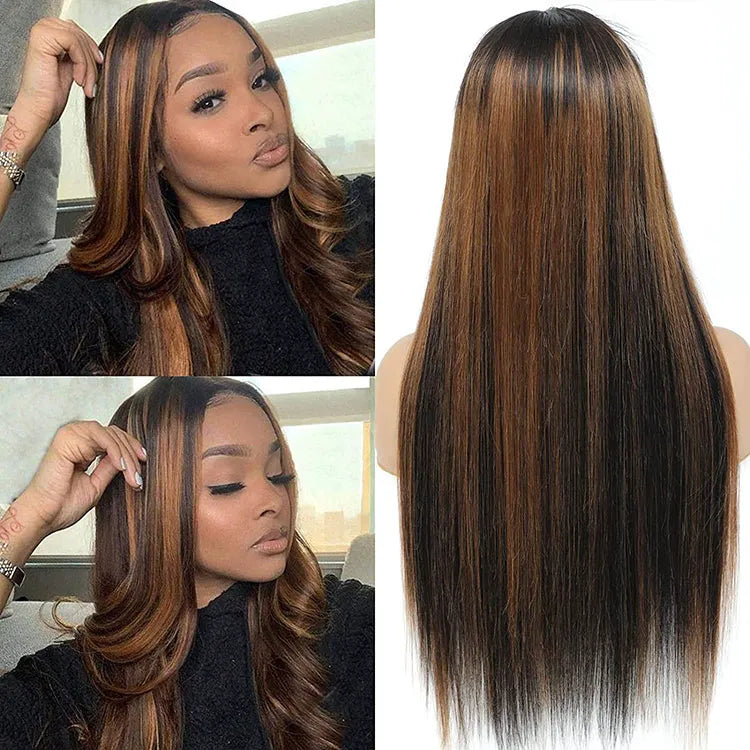 Firieya #1B/30 Ombre Highlight Wig 5x5 Lace Closure Straight Wig for Women Pre Plucked with Baby Hair Human Hair Wig