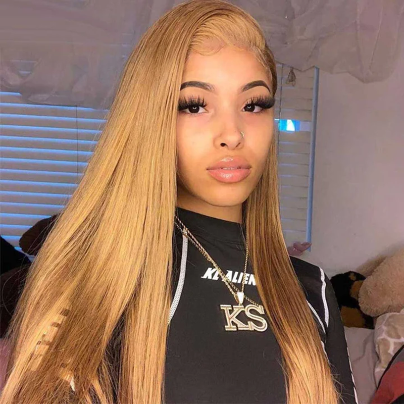 Firieya Honey Blonde Straight Wig 5x5 HD Lace Closure Wig #27 Honey Blonde Wig Human Hair Wigs