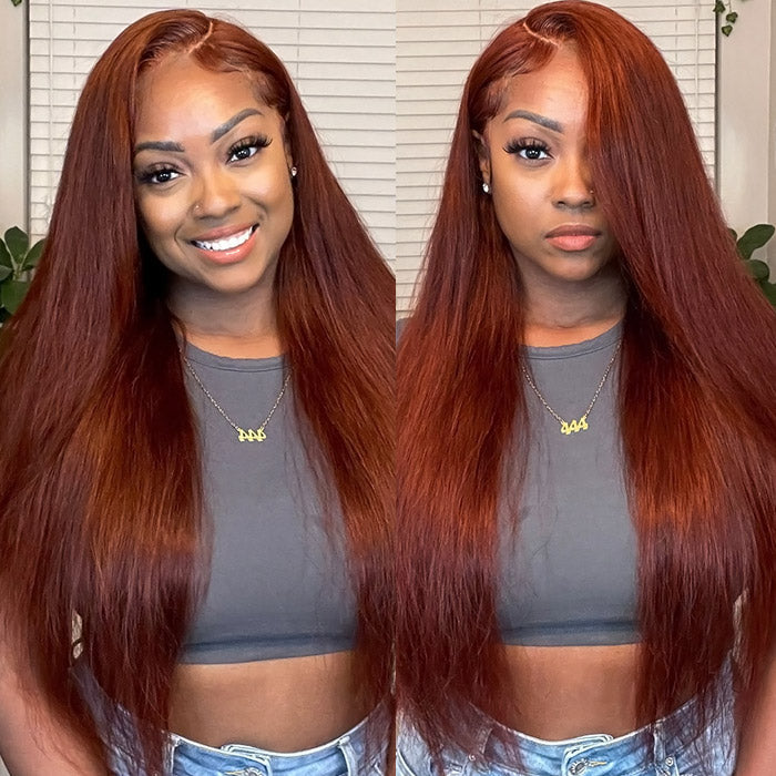 Firieya 5x5 Lace #33 Red Reddish Brown Auburn Straight Human Hair Wig