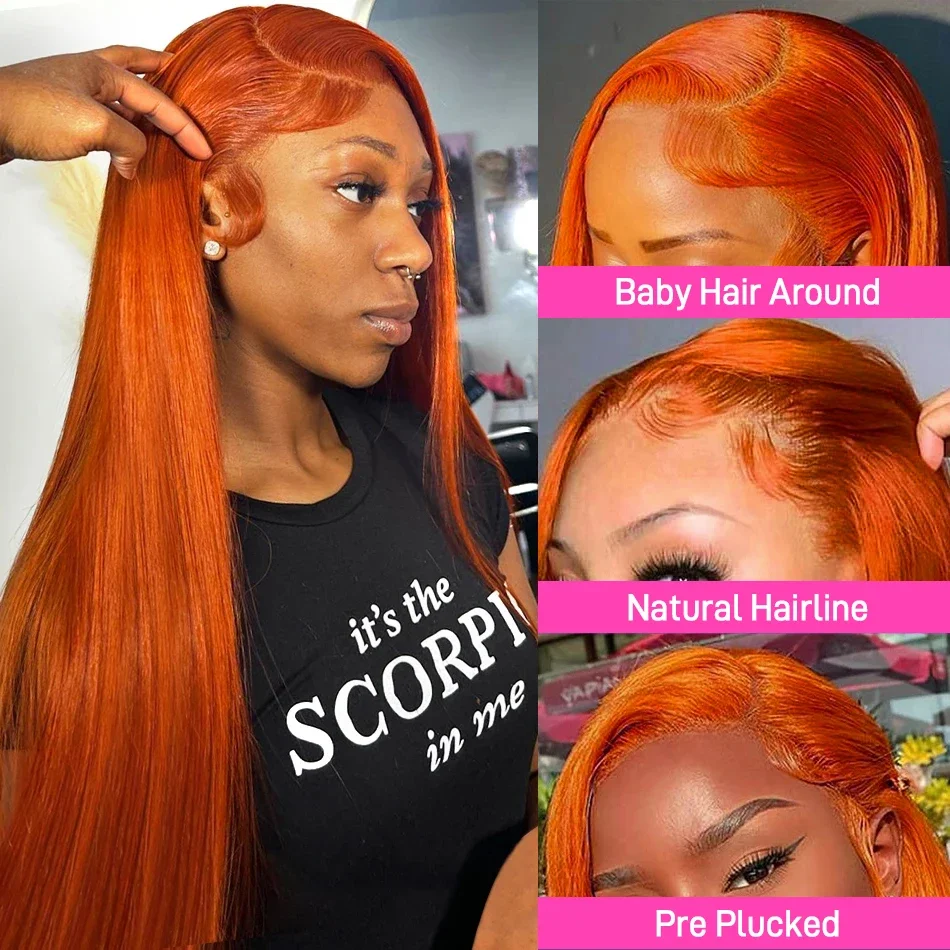 Firieya Ginger Orange Color Pre Plucked 5x5 Lace Closure Wigs Straight Human Hair Wigs